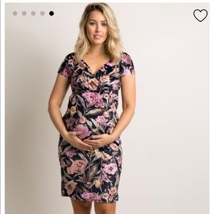 Pink Blush Navy Floral Fitted Wrap Maternity Dress